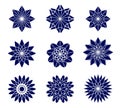 Blue mandala flower illustration set